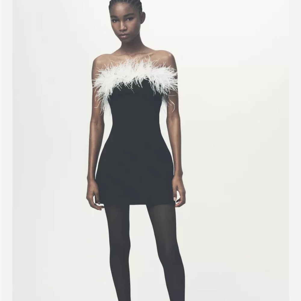 Zara NWT stretchy feather mini dress 4772/226